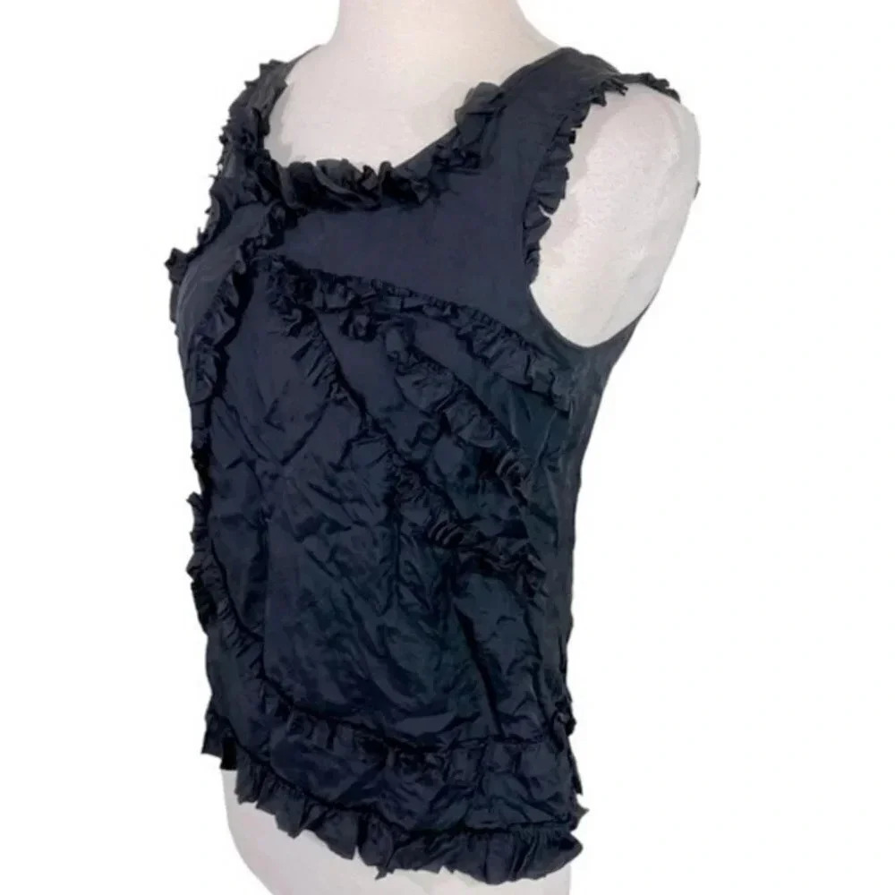 J.Crew Ruffle‎ Silk Tank Top 0 Black Sleeveless Cascading Tiered Shell